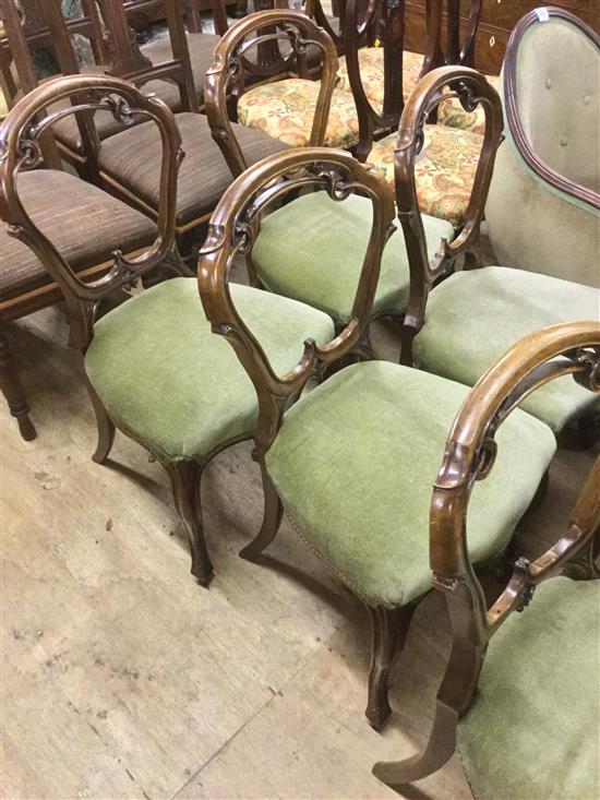 Set of 5 walnut balloon-back dining chairs